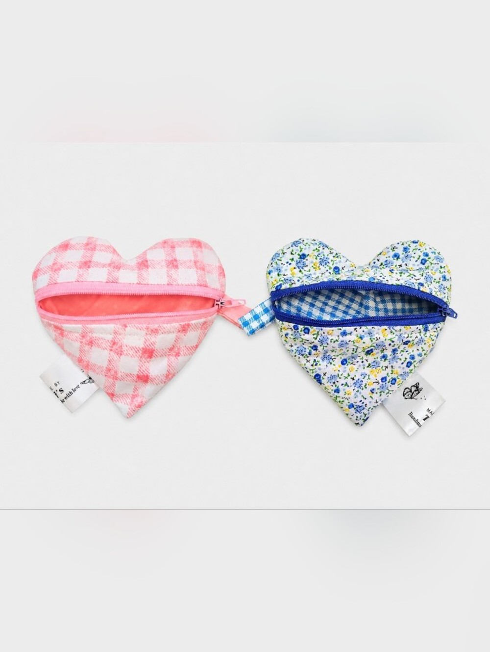 2 Heart Shaped Zip Pouches Handmade
